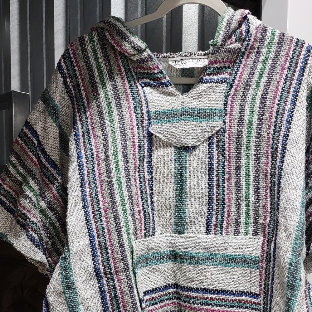 Multi-colored baja hoodie-style poncho from Cienfuegos size Large - NWT